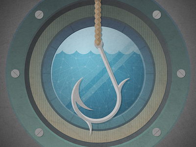 Porthole illustration bolt flat hole hook metal nautical port rope sea water window