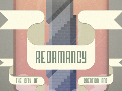 Redamancy clouds flat illustration paper scroll tower vector