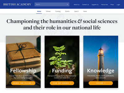 British Academy academic blue minimal professor shadows ui university web website