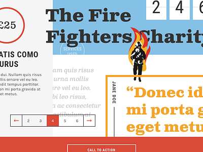 The Fire Fighters Charity colorful firefighter help numbers pagination serif sideways ui ux website