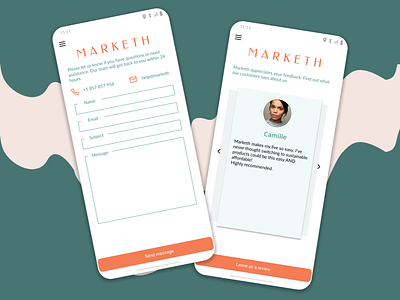 Contact Us and Testimonials Page - Marketh app dailyui design ecommerce minimal mobile app mobile app design ui design ux design ux ui design
