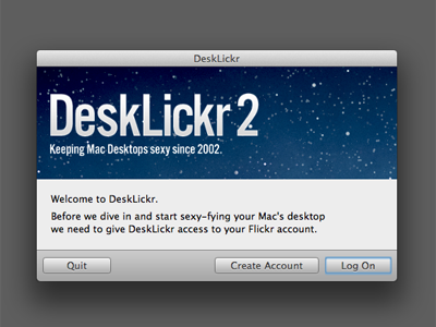 DeskLickr Welcome Window app coming soon desklickr gui mac os x ux