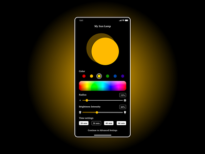 Design Challenge: Settings adobe xd app design dailyui dailyui7 dailyuichallenge design mobile settings mobiledesign sun lamp ui ui design uiux user interface