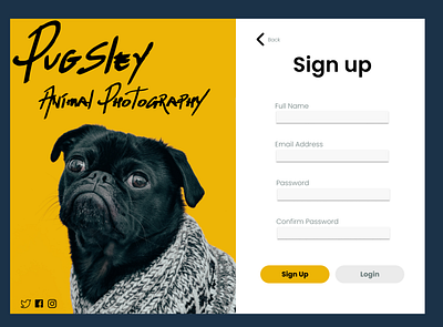 Animal Photography Sign Up Page app design typography ui ux