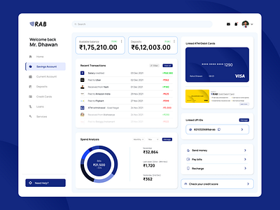Banking Dashboard bank financial indian management money rupees ui ux