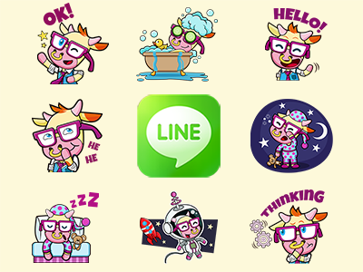 Ajay & The Moojays cartoon cow emoji expressions fun invitation invite kawaii line stickers