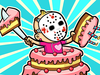 Surprise!! baby blood cake cute girl invite killer line party psycho sticker surprise