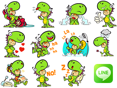 Javi Dino stickers cartoon character cute digital dino dinosaur kakao kawaii kik line sticker viber