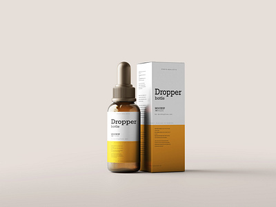 Amber Glass Dropper Bottle and Box Mockup Free Download