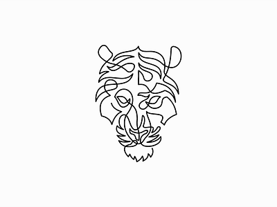 One Line Tiger abstract animal animals branding design geometric identity line line art logo mark modern original premium sale symbol tiger unique vector wild