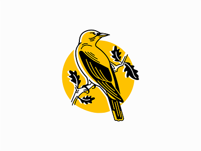 Pirol Bird on an Oak Branch Logo animal animals bird branch branding design feathers icon identity illustration logo mark nature oak pirol sale symbol tree vector yellow