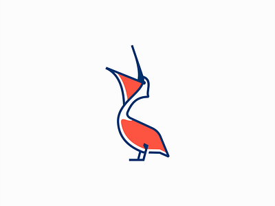 Pelican Logo animal bird blue branding design emblem geometric icon identity illustration line logo mark modern nature orange pelican symbol vector