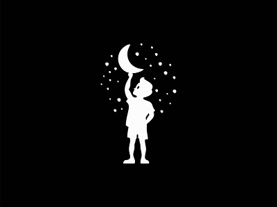 Kid Holding Moon At Night Logo