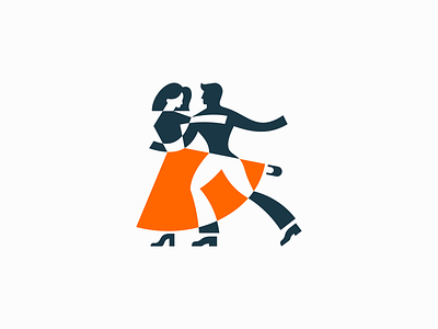 Geometric Dancing Couple Logo branding couple dance dancer dancers design geometric icon identity illustration logo man mark movement music people skirt symbol vector woman