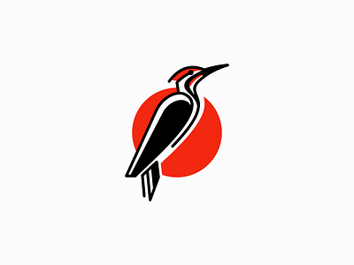 Woodpecker Logo animal beak bird branding design geometric icon identity illustration line lines logo mark nature premium red symbol vector wings woodpecker