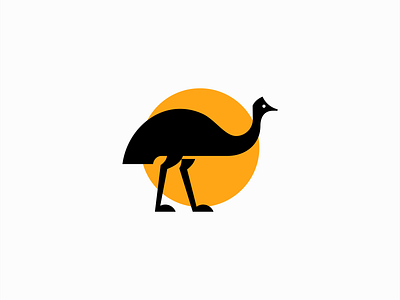Geometric Emu Logo animal australia bird branding design emu flat geometric identity illustration logo mark minimalist modern ostrich premium sun symbol vector yellow