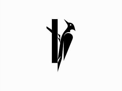 Geometric Woodpecker Logo animal beak bird branding design geometric identity illustration logo mark modern nature negative space pecker premium symbol tree vector wood woodpecker