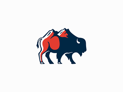 Bison And Mountain Logo animal bison branding buffalo design herd identity illustration logo mark mountain nature outdoors premium rock sale strong symbol vector zoo