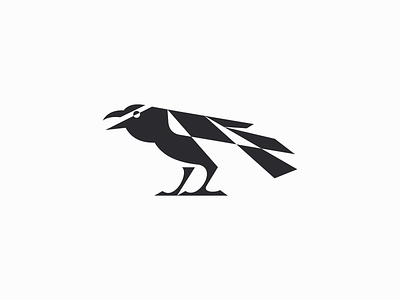 Geometric Raven Logo animal bird black branding crow design geometric horror identity illustration logo mark modern omen plumage premium raven symbol vector wings
