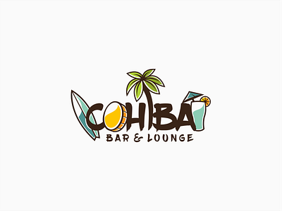 Cohiba bar beach beach bar cocktails logo lounge palm palm tree summer surf surf board