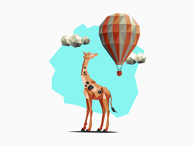 Low Poly Giraffe baloon clouds geometric giraffe illustration low poly sky