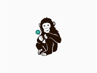 Baby Chimpanzee animal ape chimp chimpanzee flower logo