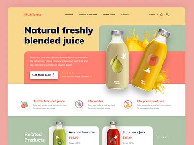 Fruit Juice Website beverage design branding creative dashboad delivery drink ecommerce flat design fruit header helth illustraion juice landing page minimal designs ui ui ux uidesign web design website