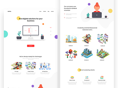 Landing Page design gradients illustration interaction landing minimal mockup page presentation sliders ui website