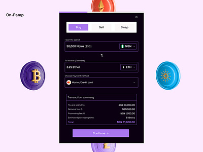 Crypto On-ramp blockchain crypto design nft project onramp ui ui design uiux uxdesign visual design web3