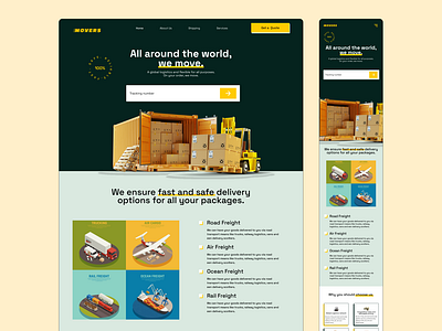 Landing Page design for a logistics company.