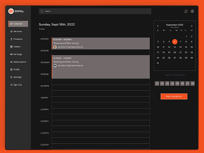 Salon Management Dashboard (DarkMode) appointment calender darkmode dashboard schedule