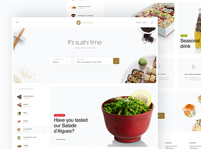 Online sushi shop clean design ecommerce grid homepage landing minimal online shop order store ui web