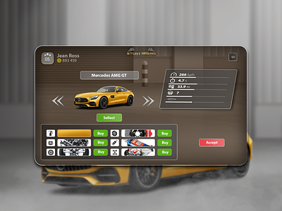 Car Game - Garage UI app design car car game concept design game game design game page game ui garage mobile mobile game pc game player score start ui ux