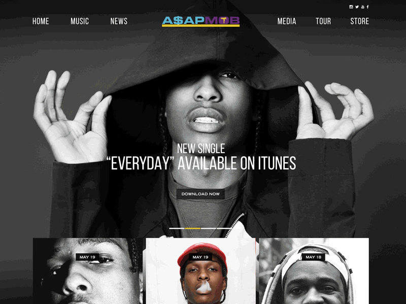 A$AP MOB Homepage asap rocky clean dark grid hip hop minimal music rap web design website