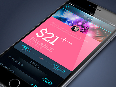 Wallet screen app black blue dark design flat gui ios iphone ui ux