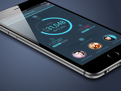 Dashboard app black blue dark design flat gui ios iphone ui ux