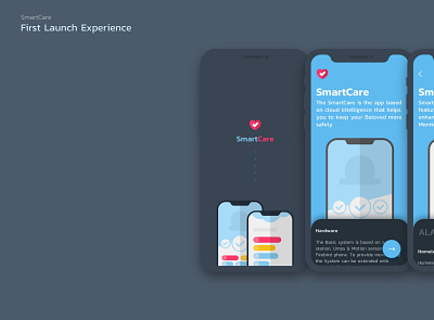 SmartCare app branding care dark mode flat health illustration iphone loading loading screen mobile onboarding ui