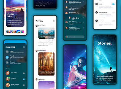 Stories 01 app bright chat comment feed flat gui ios iphone photo splash screen ui