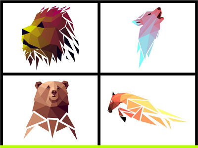Vector set of animals in low poly style animal animals art bear branding design horse lion low lowpoly pet pets poly polygon polygonal pring set vector wild wolf