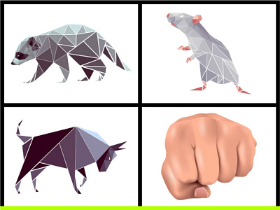 Vector illustrations body bull fist full gradient graphic hand invite low mouse poly polygon polygonal polygons profile raccoon rat side style view