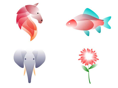 Vector illustrations animal animals color colorful colour elephant face fish flower front head horse icon logo logos muzzle profile side vector view