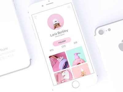 Gals app blog minimalist mobile personal pink profile smooth ui unicorn user