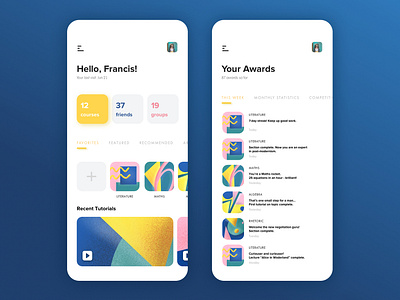 Self-Education App app art awards card clean concept design education grid illustration procreate product self education sketch tutorials typography ui ux vibrant colors yellow