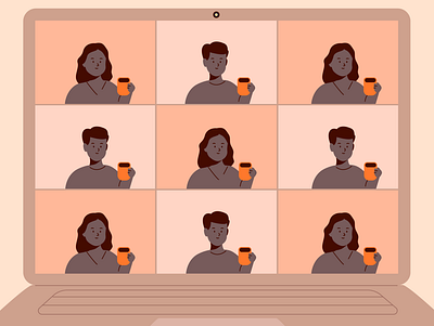 Zoom Coffeebreak animation branding coffeebreak design illust illustration illustrator meeting vector virtualcoffee zoom