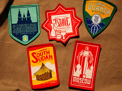 Made up some patches! adventure afghanistan camino de santiago moscow patch russia south sudan spain travel uganda
