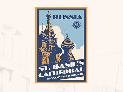 Vintage luggage sticker cathedral luggage sticker red square russia st. basils travel