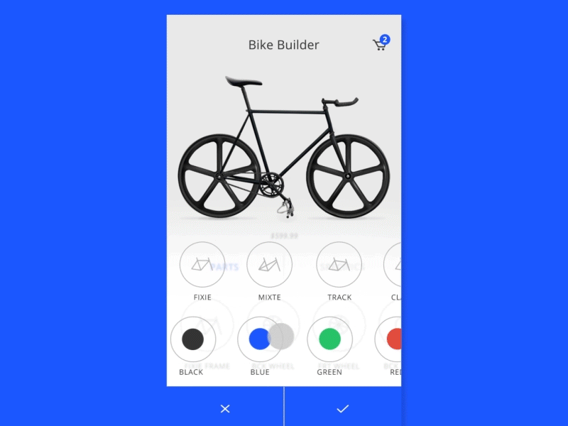 Bike Builder Editor app demo app gif bike builder bike ui custom bike custom fixed gear fixie greg leblanc nick macdougall ottawa ui gif