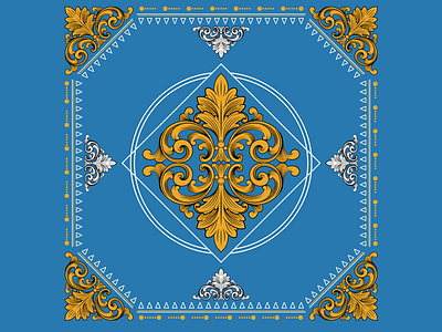 Ornamental Baroque Scrollwork Blue