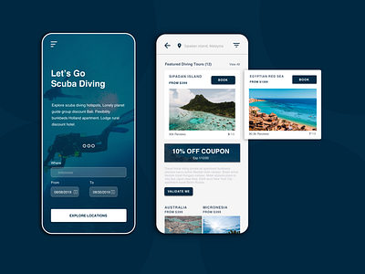 Travel App - Scuba Diving Locations app design flat icon ui ui ux design ux