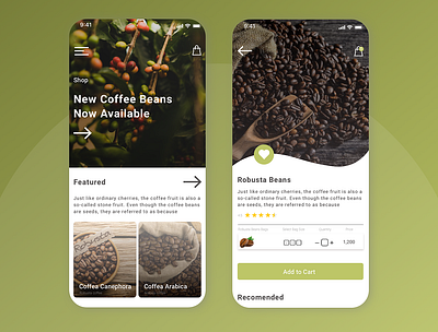 Coffee Bean Manufacture E-Commerce Concept app branding design flat icon logo mobile app ui ui ux design ux